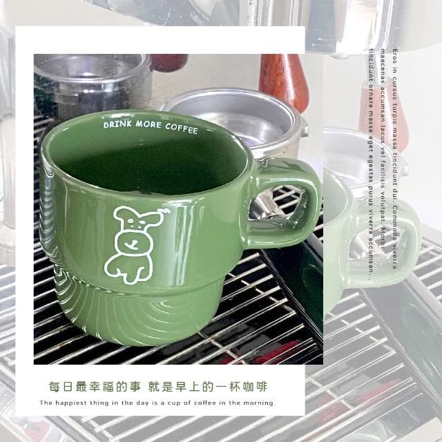 【日系可愛】文青印花卡通小狗陶瓷咖啡杯(可微波 陶瓷杯 辦公室 交換禮物 下午茶 水杯 馬克杯 牛奶杯)