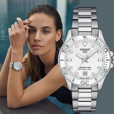 【TISSOT 天梭 官方授權】Seastar 1000 海洋之星300米潛水女錶 搭贈白色矽膠帶 母親節(T1202101101100)