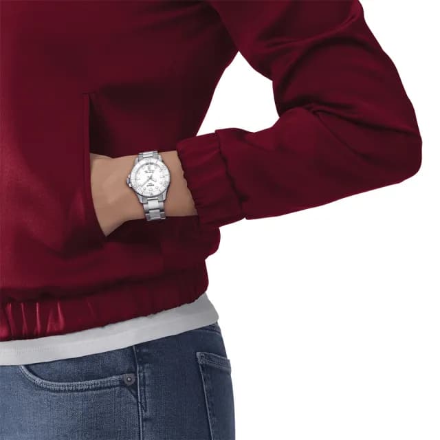 【TISSOT 天梭 官方授權】Seastar 1000 海洋之星300米潛水女錶 搭贈白色矽膠帶 送禮 推薦(T1202101101100)