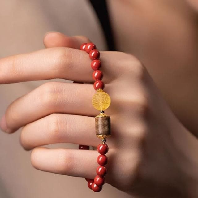 【MoonDy】母親節禮物 中國風手鍊 硃砂手鍊 蜜蠟手串 蜜蠟迴紋珠 串珠手鍊 沉香木手串 紅色手鍊 送長輩 送