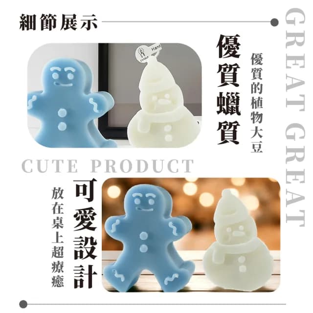 【香氛小物】聖誕薑餅雪人造型香氛蠟燭-2入(擴香 薰香 擺飾 天然 放鬆 浪漫氛圍 儀式感 浴室 房間 客廳)
