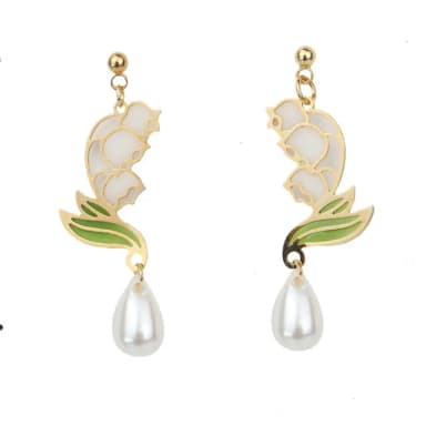 【海藍樂木珠寶 La Morongo Jewelry】S925銀日系鈴花珍珠吊墜耳釘(S925銀 氣質 日系 耳釘)
