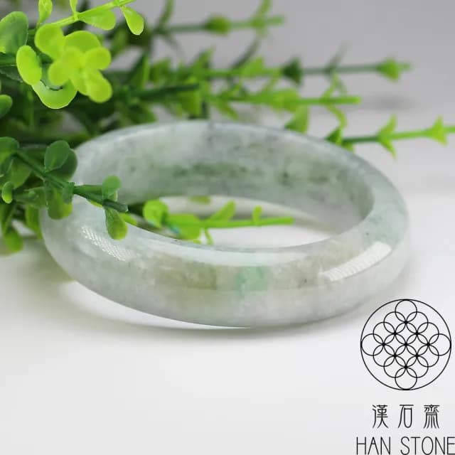 【漢石齋】情人節禮物 天然翡翠A貨 手鐲玉鐲 飄花種帶山水墨翠(手圍18.4/版寬16.3mm)