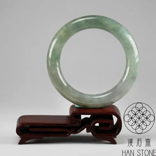 【漢石齋】情人節禮物 天然翡翠A貨 圓條手鐲玉鐲 糯種飄花(手圍16.7/版寬11.3mm)