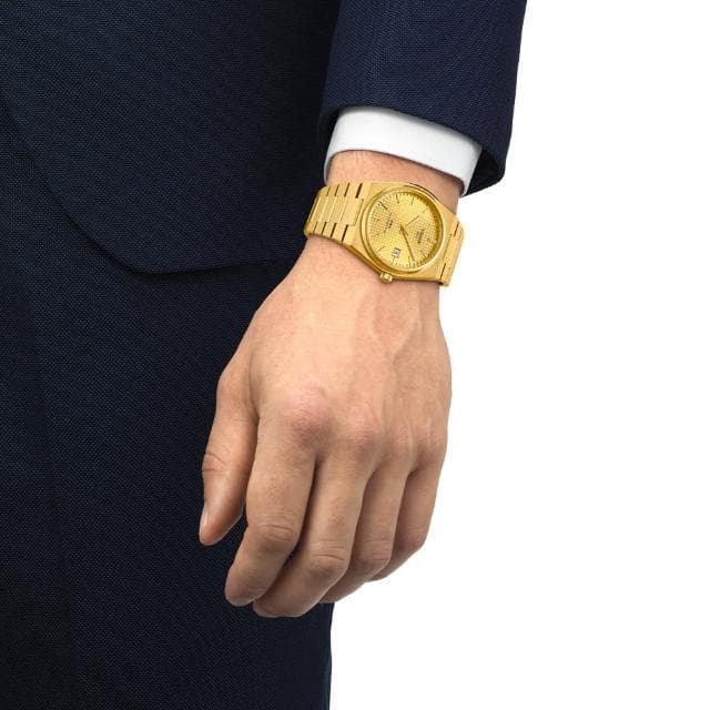 【TISSOT 天梭 官方授權】PRX系列 復古風酒桶型紳士機械錶-40mm/金 情人節 禮物(T1374073302100)