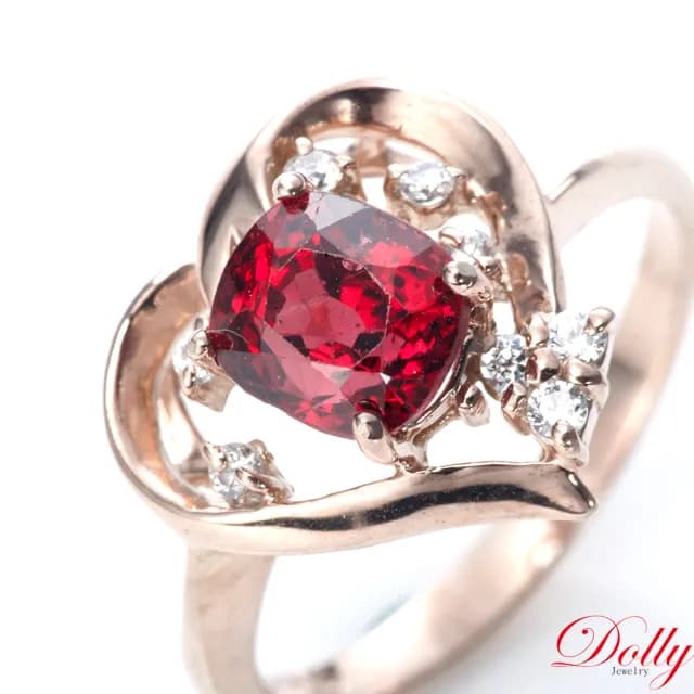 【DOLLY】1克拉 天然尖晶石晶鑽戒指(母親節 長輩送禮 交換禮物首選)