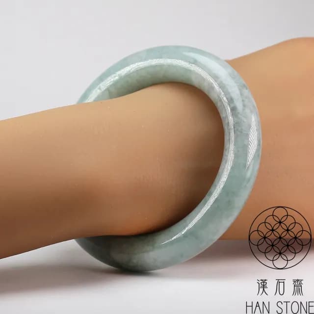 【漢石齋】情人節禮物 天然翡翠A貨 圓條手鐲玉鐲 飄花種(手圍17.7/版寬13mm)