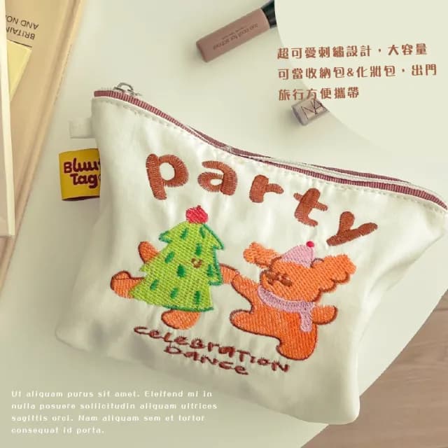 【收納小物】情人節禮物 可愛插畫刺繡化妝包(大容量 旅行包 刷具包 筆袋 洗漱包 盥洗包 出差 旅