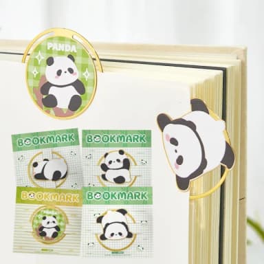 【功夫熊貓】ins可愛熊貓金屬書籤-4入(造型 文件夾 閱讀 文具用品 DIY手帳素材 學生 小說 辦公 生日禮物)