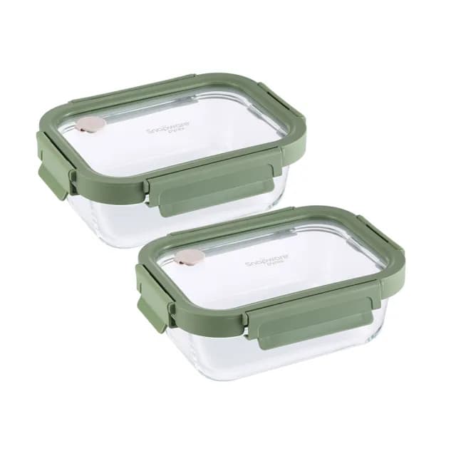 【CorelleBrands 康寧餐具】文青款 長方形全可拆玻璃保鮮盒660ml兩入組(上蓋可微波)