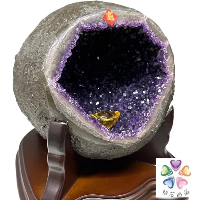 【恬芯晶品】JC44頂級烏拉圭紫晶洞3.48KG錢袋子(圓洞聚財招財貴人開運風水帝王紫水晶新居禮物新年新春)