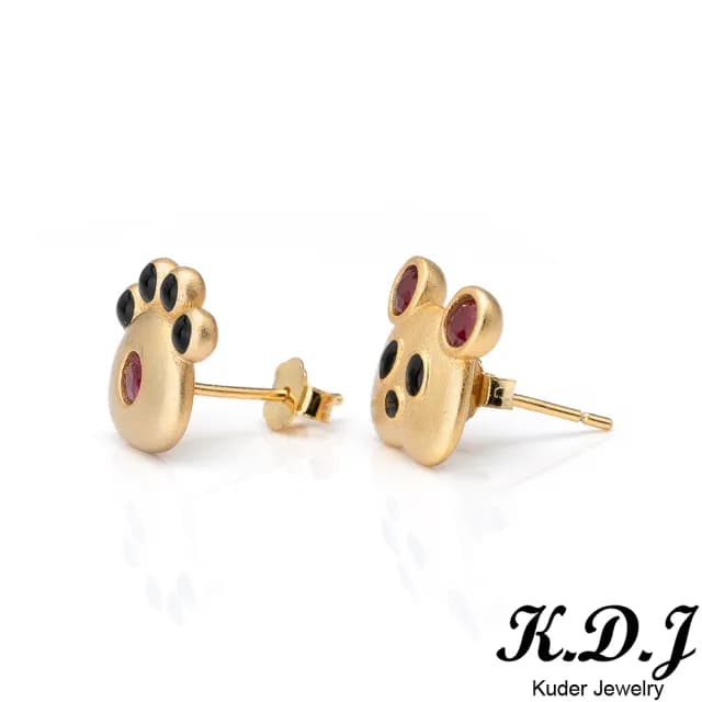 【K.D.J 圓融珠寶】熊熊手掌天然紅寶石耳針