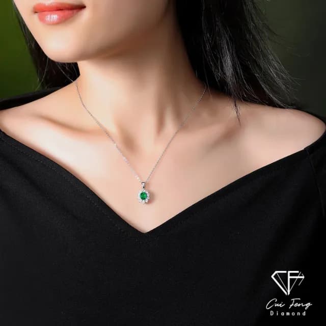 【CF鑽飾】項鍊 培育祖母綠《華茵》雙11限定 禮物(哥倫比亞祖母綠 祖母綠項鍊 生日)