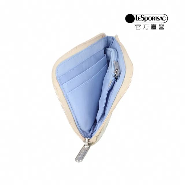【LeSportsac官方直營】輕量尼龍 極簡輕薄錢包(1112 象牙白緹花LOGO)