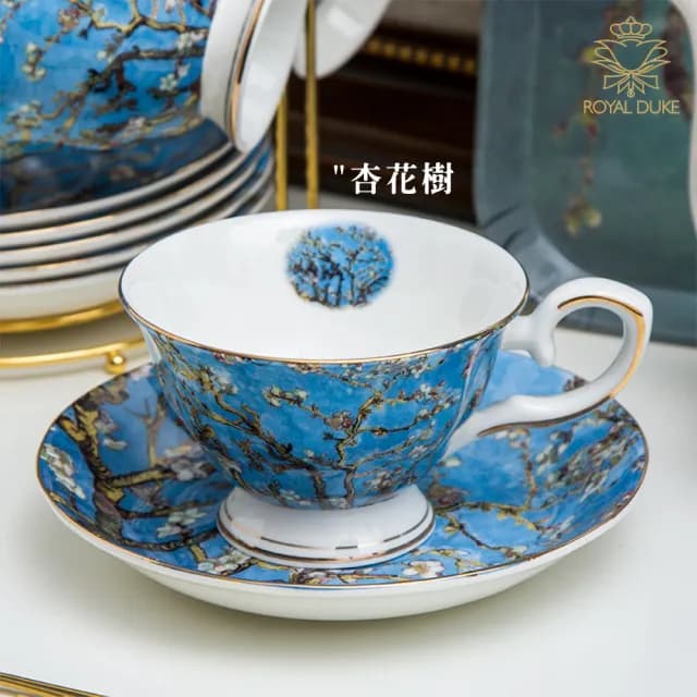 【Royal Duke】梵谷油畫-骨瓷五杯五碟禮盒組(杯子 馬克杯 咖啡杯 入厝禮 喬遷 杯 交換禮物)
