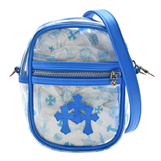 【Chrome Hearts】情人節禮物 經典品牌LOGO PVC直立斜背包(藍色30020-TP02R2-6084)
