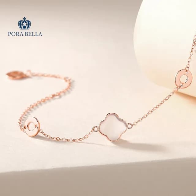 【Porabella】925純銀環扣幸運四葉草手鍊 氣質款手鍊 人造白玉髓手環 森林系手鍊 生日禮物 Bracelet