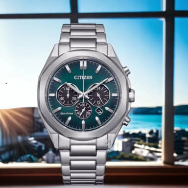 【CITIZEN 星辰】Chronograph 光動能計時腕錶-41mm綠色腕錶 綠色 男錶 手錶 畢業 禮物 推薦(CA4590-81X)