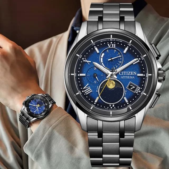 【CITIZEN 星辰】夜川月限定款 GENTS系列 電波對時 月相 光動能腕錶 七夕 情人節 送禮 推薦(BY1007-60L)