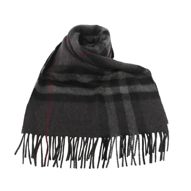 【BURBERRY 巴寶莉】基本款經典格紋喀什米爾圍巾(炭灰色)