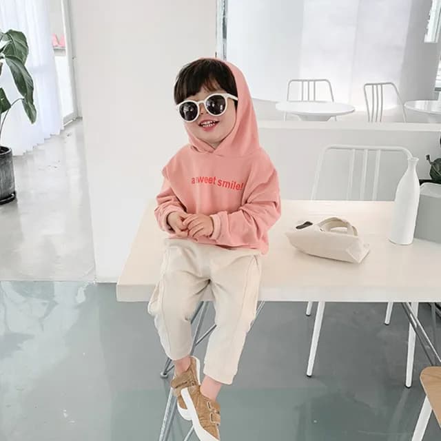 【橘魔法】純色簡單字母毛圈棉連帽上衣(連帽上衣 帽T 中性款 男童 女童 童裝 兒童)