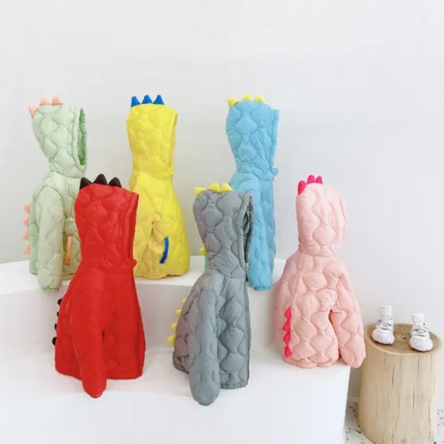 【橘魔法】波浪壓紋 恐龍立體背鰭羽絨外套(羽絨 長袖 連帽 長袖 男童 恐龍 拉鍊 外套 童裝 兒童 保暖)