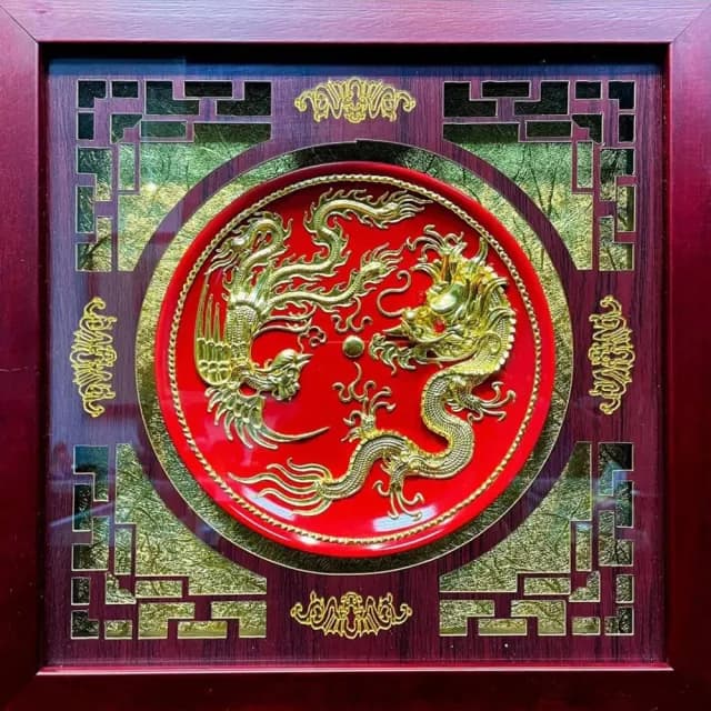 【先盈藝術】金線雕國寶大師漆線雕龍鳳盤