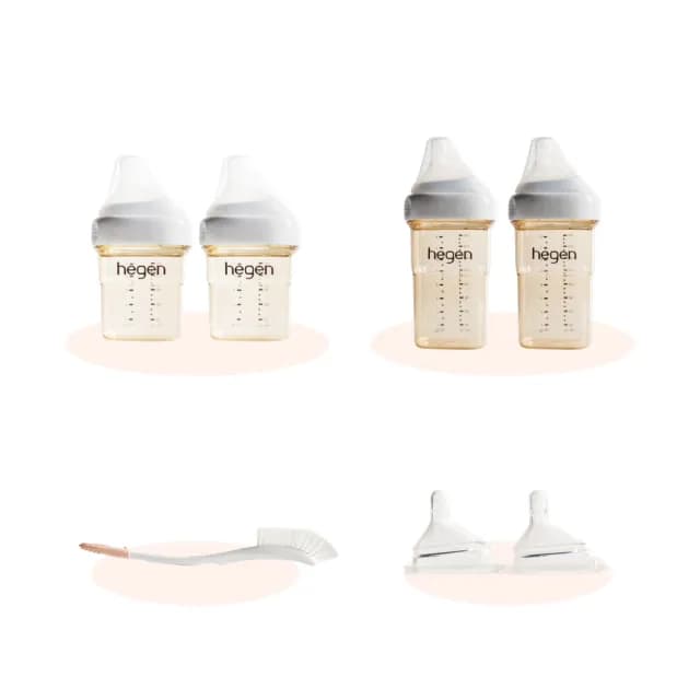 【hegen】人氣新手組『寬口奶瓶+奶嘴+專用刷』(母嬰用品 新生禮 月子中心 不含塑化劑)