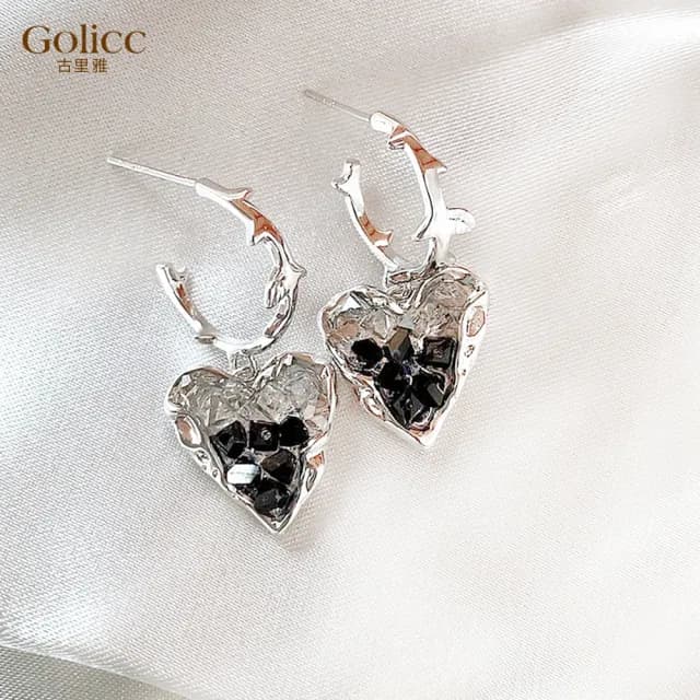 【Golicc】耳環 輕奢 漸層黑 水晶(七夕 情人節 生日 飾品 耳釘 耳飾 耳墜 禮物)