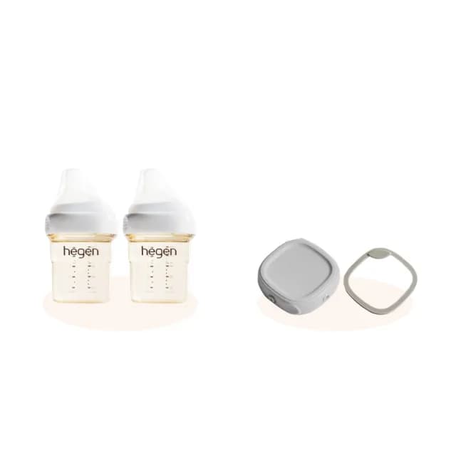 【hegen】150ml奶瓶必備組-『寬口奶瓶 150ml 雙瓶組+儲存蓋-霧灰』(母嬰用品 新生禮 不含塑化劑)