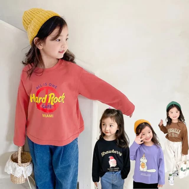 【橘魔法】卡通印花系列短版長袖上衣(薄長袖 大童 兒童 女童 男童 中性款 中童 童裝)