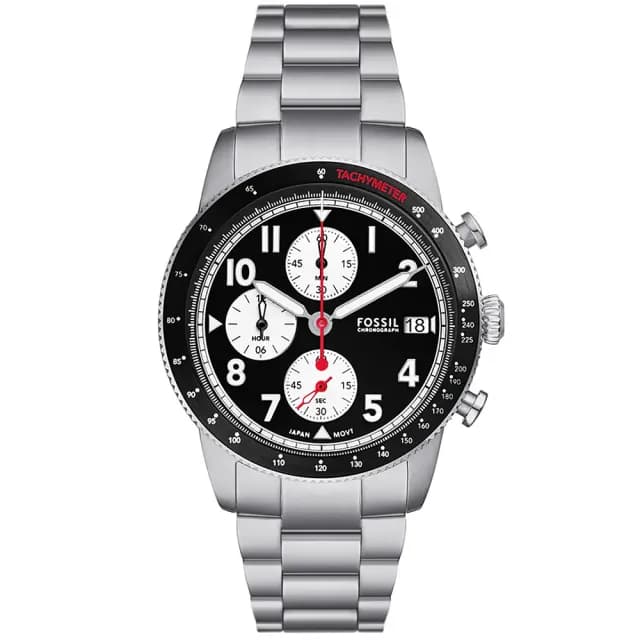 【FOSSIL】Sport Tourer 經典黑白三眼計時手錶-42mm 禮物 送禮 推薦(FS6045)