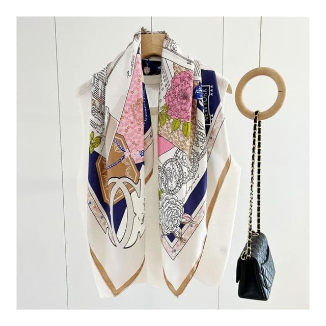 【Jun Jun】蠶絲絲巾 真絲斜紋綢絲大方巾 88x88cm(唯美城堡)