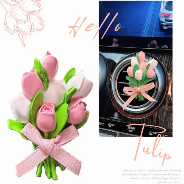 【香香小物】鬱金香造型器汽車出口擴香夾(擴香石 車用香氛 車載香水 出風口夾 香薰 廁所芳香 辦公室)