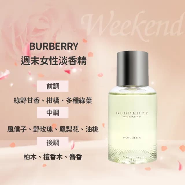【BURBERRY 巴寶莉】粉紅風格女性/週末男性淡香水/週末女性淡香精 100ml(多款任選-平行輸入)