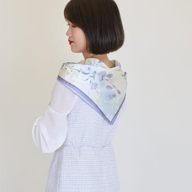 【BANNIES】法式蠶絲方巾｜丁香紫(親膚 蠶絲 領巾 絲巾)