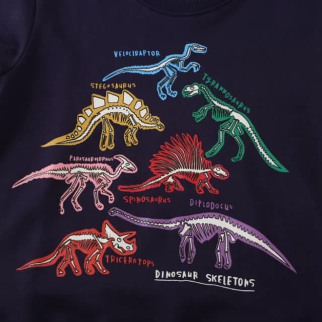 【橘魔法】夜光彩色恐龍圖鑑長袖上衣(薄長袖 男童 兒童 童裝)