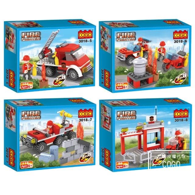 【COGO】積木 8盒入消防系列-3018(8合1/益智玩具/兒童玩具//聖誕禮物/交換禮物)