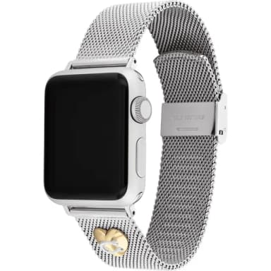 【COACH】Apple Watch 錶帶 38/40/41mm 適用 米蘭鍊帶 C字愛心錶帶-銀色 母親節 送禮 禮物(不含手錶)