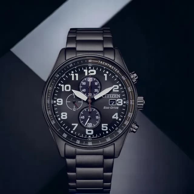 【CITIZEN 星辰】光動能 三眼計時 腕錶 男錶 手錶 黑色 畢業 禮物 推薦(CA0775-79E)