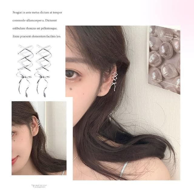 【氣質女孩】設計感芭蕾風蝴蝶結耳骨夾-一對(芭雷舞 緞帶風 配件 裝扮 耳夾式 無耳洞 簡約 耳飾 耳掛)