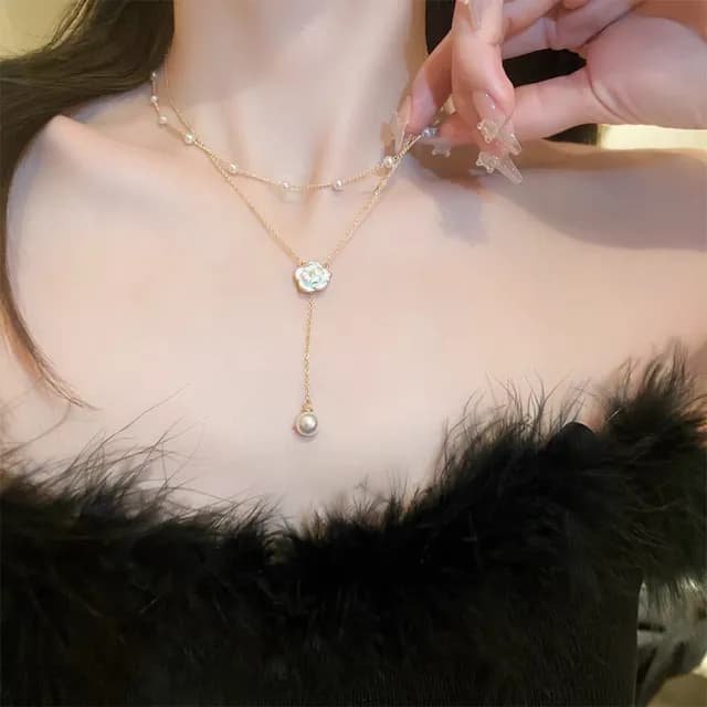 【傾戀】Camellia雙層流蘇鎖骨墜鍊(鎖骨鍊 生日禮物 情人節 氣質百搭 象徵美麗與愛情)