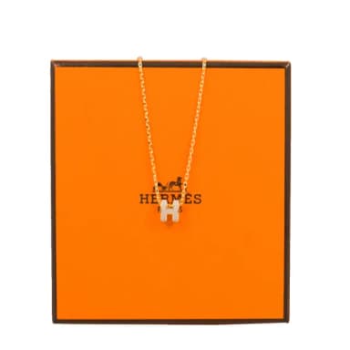 【Hermes 愛馬仕】mini POP H 項鍊(奶茶 Marron Glace x 金鍊 栗子灰)