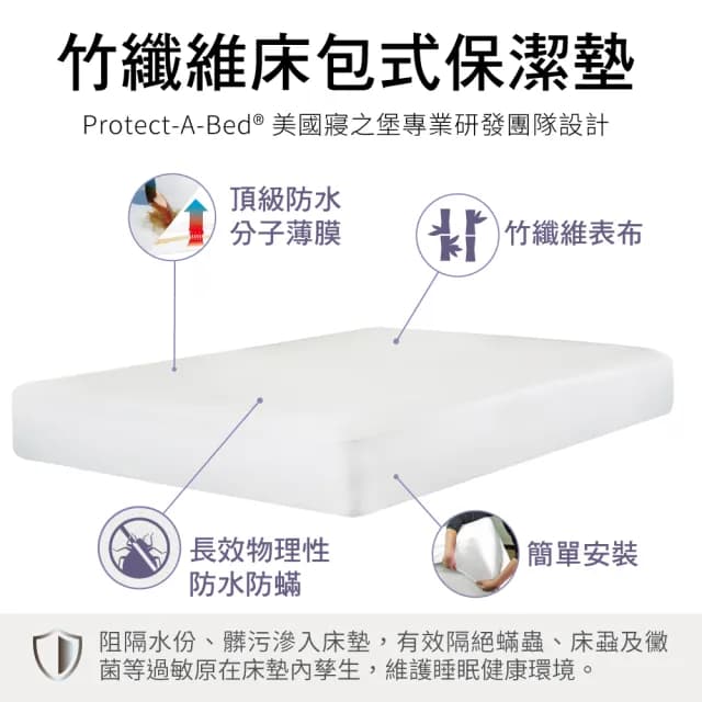 【美國寢之堡】竹纖維床包式防水保潔墊(標準單人3.5x6.2)