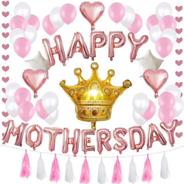 粉嫩感玫瑰金HAPPY MOTHERSDAY皇冠氣球組1組(生日氣球 派對 氣球 母親節 禮物 布置)