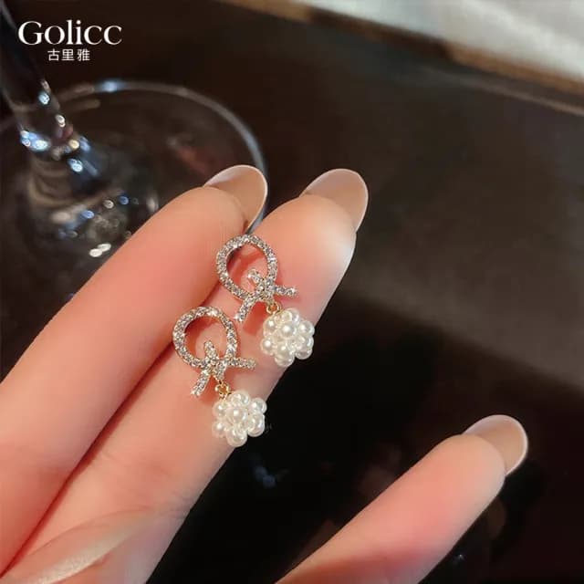 【Golicc】耳環 輕奢鑲鑽 珍(99購物限定 生日 飾品 耳釘 耳飾 耳墜 禮物)