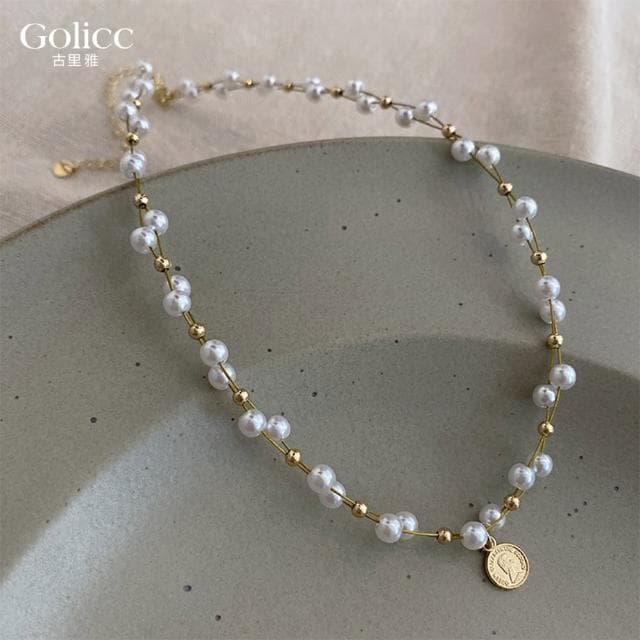 【Golicc】項鍊 歐美典雅纏繞珍珠女王鎖骨鍊(母親節 生日 情人節 鎖骨鍊 項鍊 飾品 禮物)