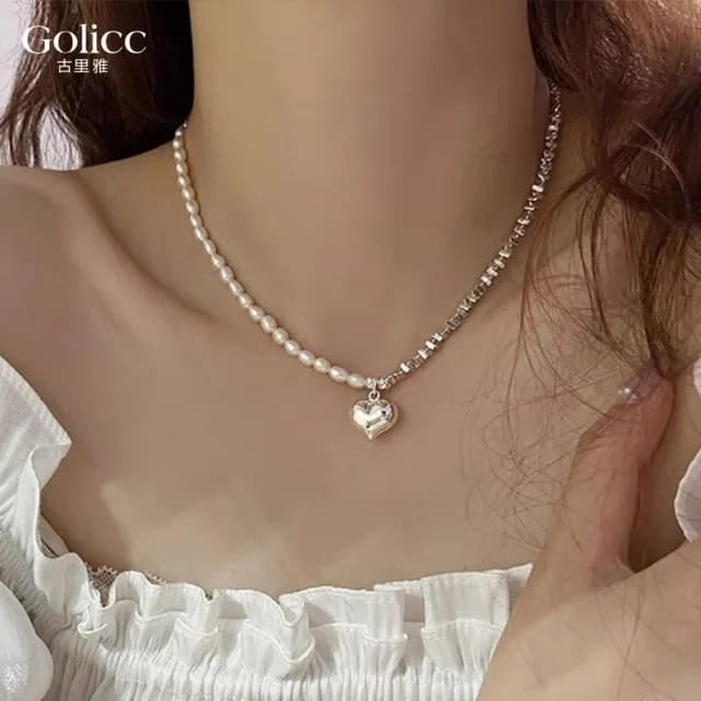 【Gulicc】項鍊 青春愛戀 珍珠愛心 鎖骨鍊(雙11 聖誕節 生日 鎖骨鍊 項鍊 飾品 禮物)