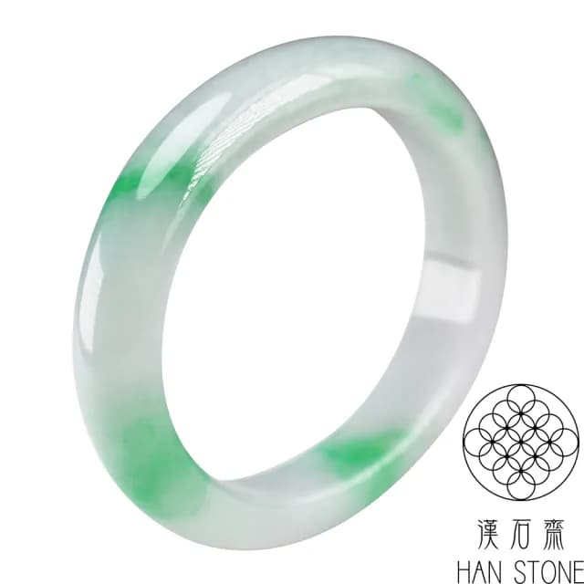 【漢石齋】情人節禮物 天然翡翠A貨 貴妃鐲玉鐲 飄花種帶辣綠(手圍16.3+14.1/ 版寬10.7mm)