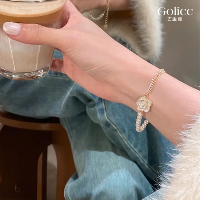 【Golicc】手鍊 古典山茶花珍珠(七夕 情人節 生日 手環 手繩 首飾 飾品 禮物)